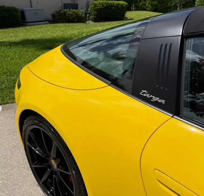 Porsche 911 Targa rear quarter close-up after hand wax